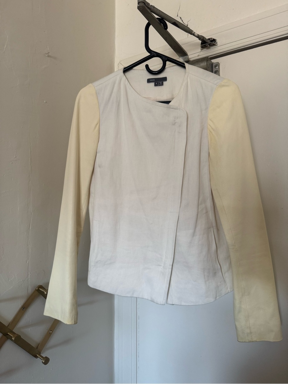 Vince Two-Tone Cream Leather Sleeve Jacket